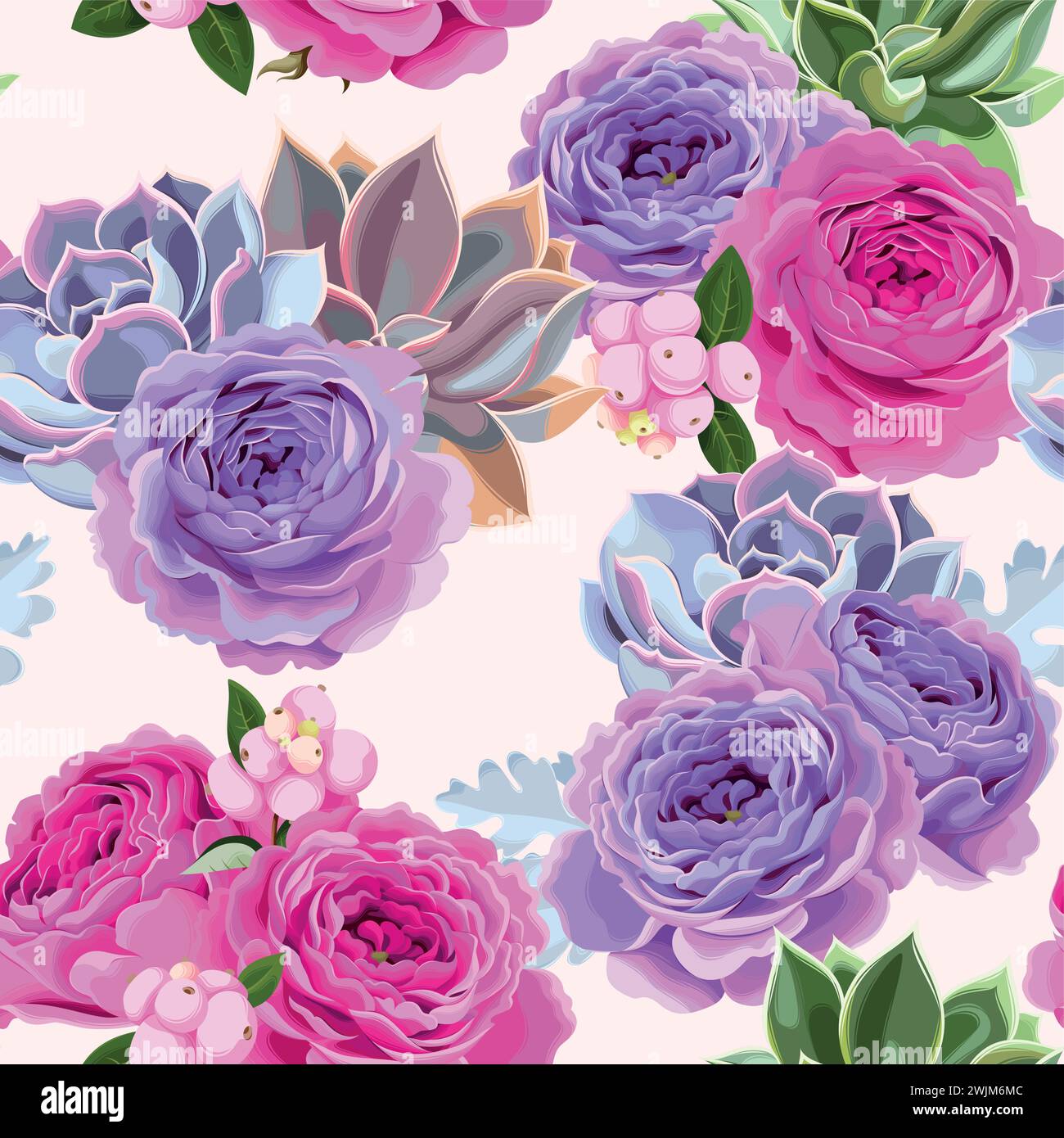 Motivo senza cuciture con rose e frutti di bosco Illustrazione Vettoriale