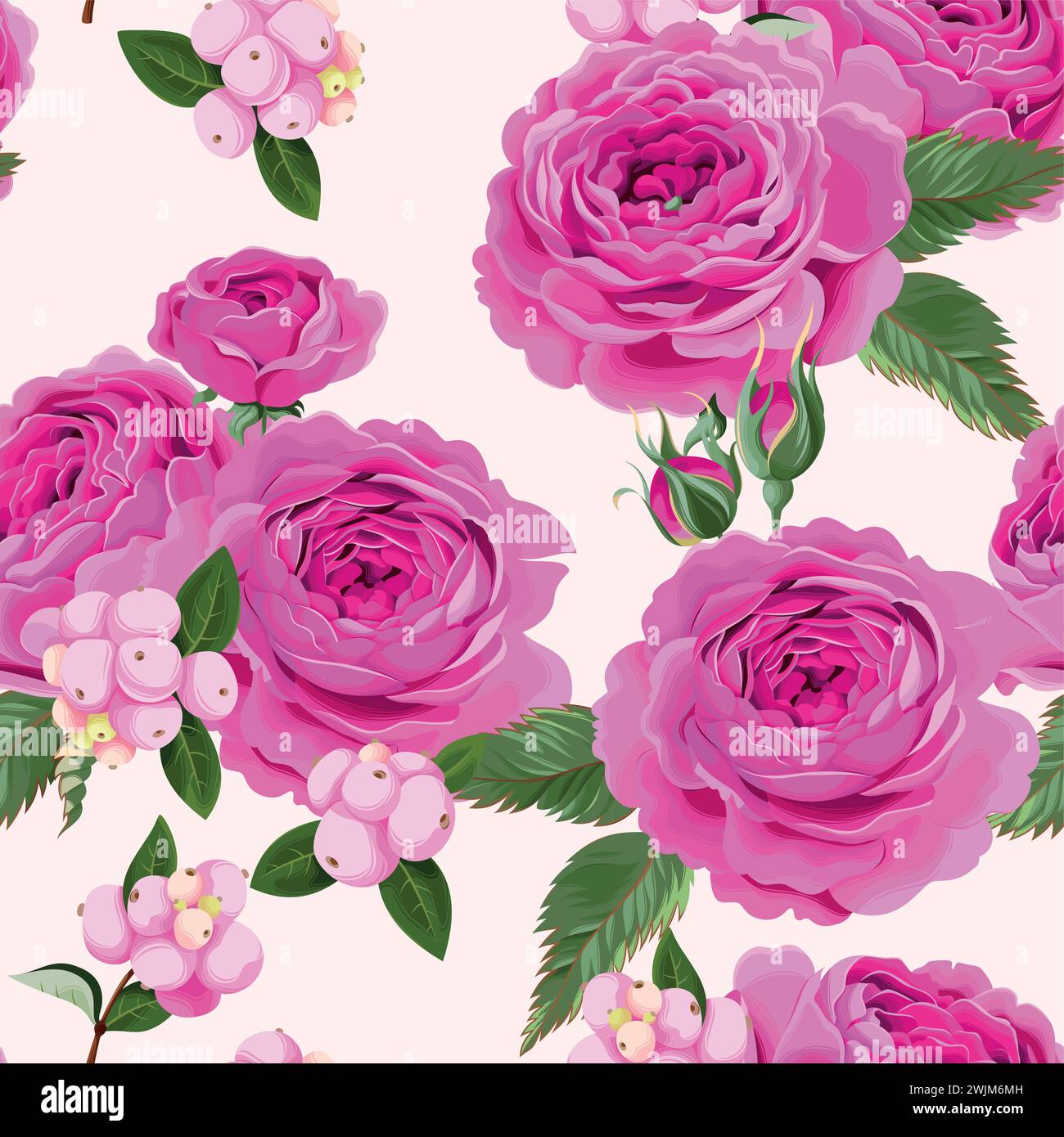 Motivo senza cuciture con rose e frutti di bosco Illustrazione Vettoriale