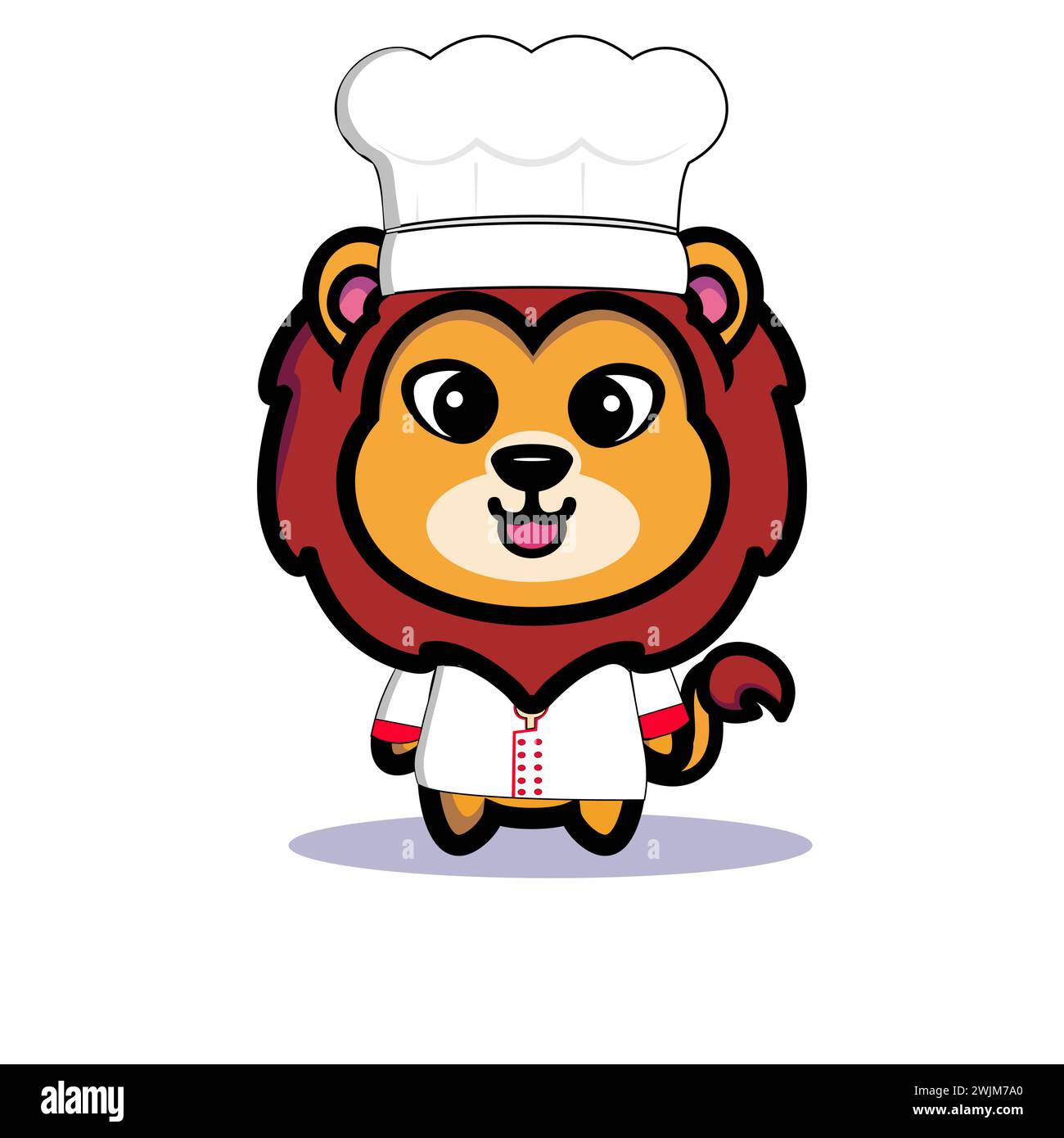 Illustrazione d'arte simbolo mascotte personaggio disegno animale kawaii leone costume equipaggiamento dello chef Illustrazione Vettoriale