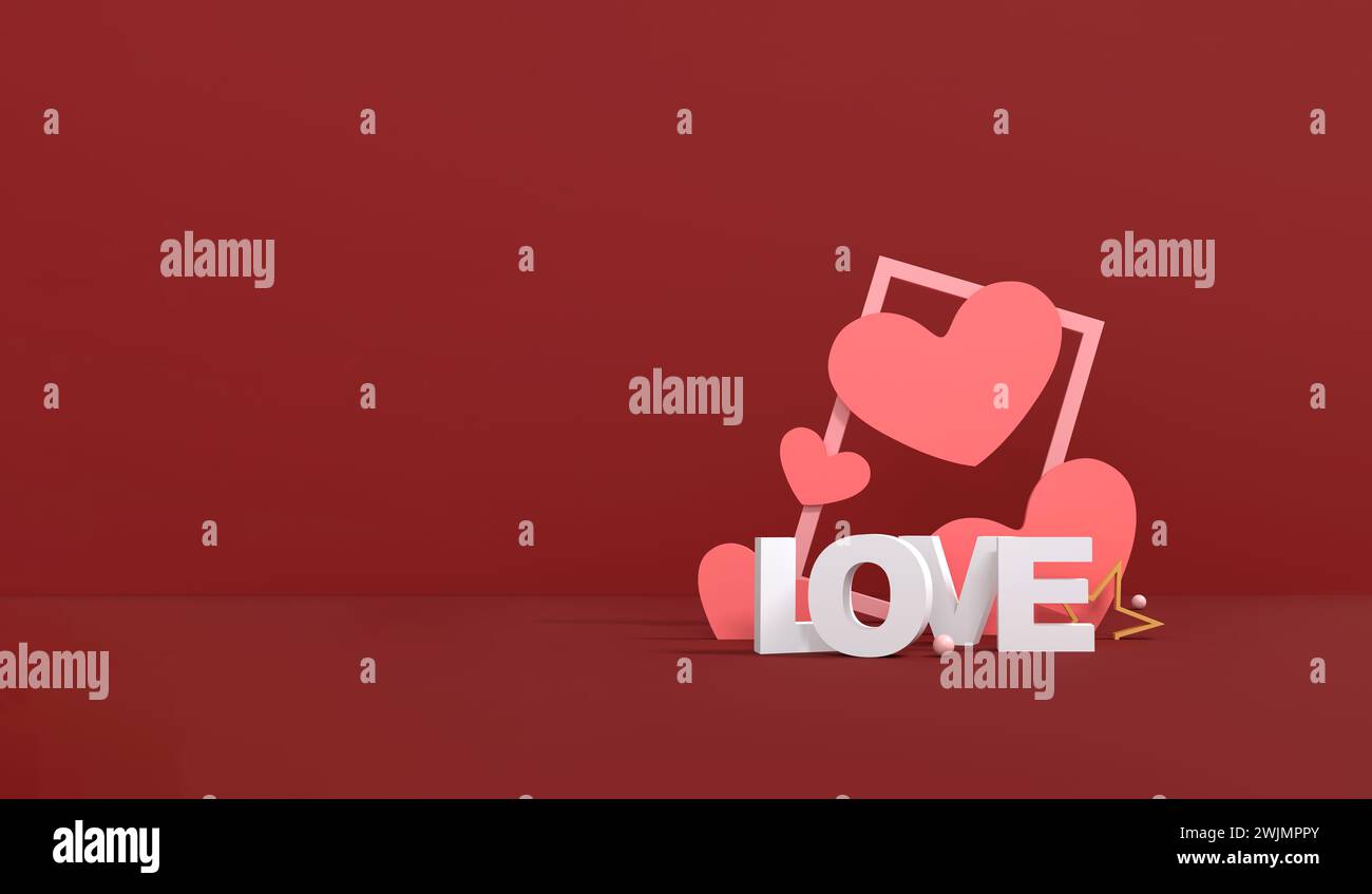 Buon San Valentino sfondo. Sfondo astratto stile minimale per la presentazione del prodotto a marchio il giorno di San Valentino. mockup e template scena wi Foto Stock