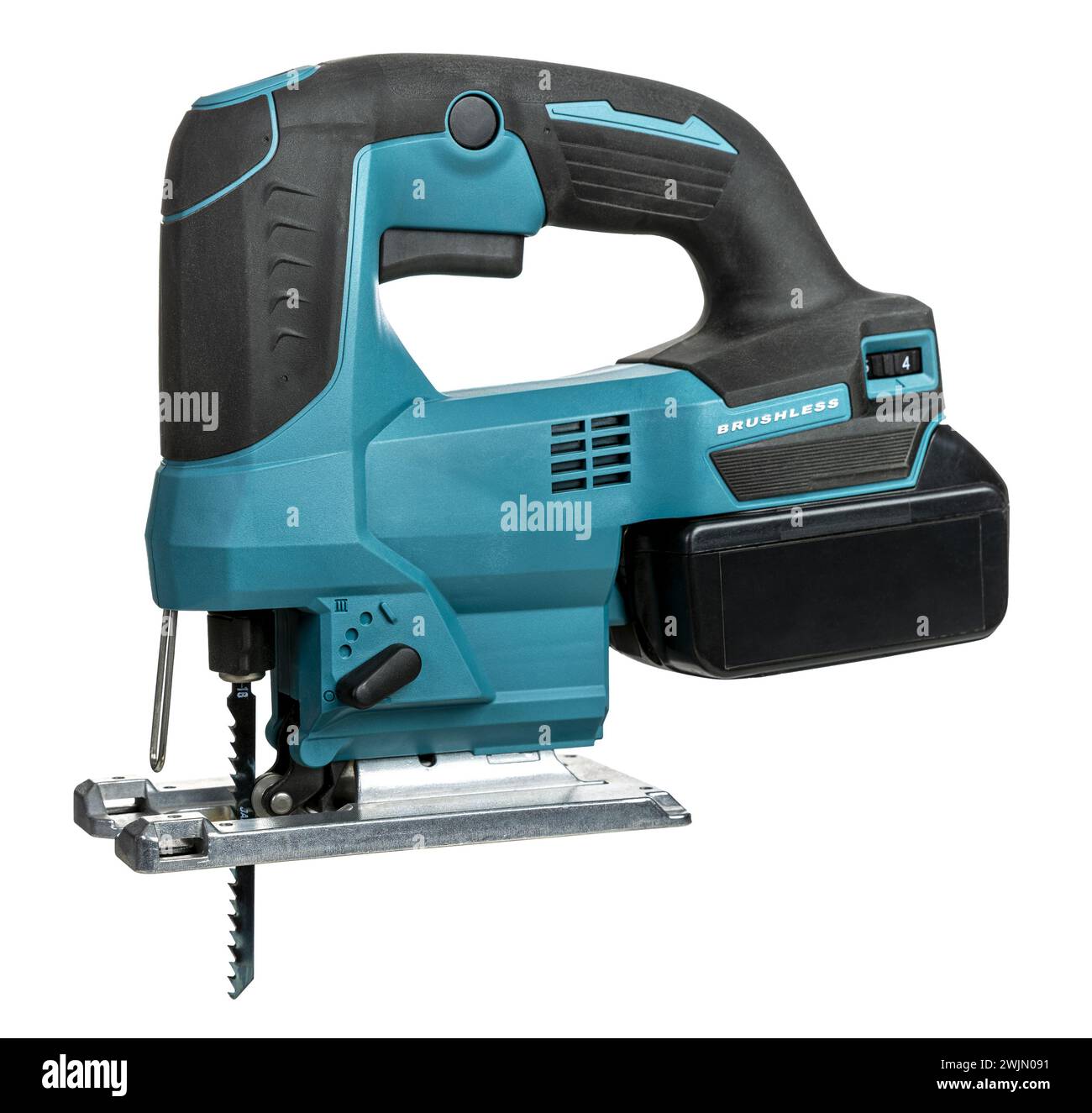 seghetto alternativo utensile cordless professionale isolato su bianco Foto Stock