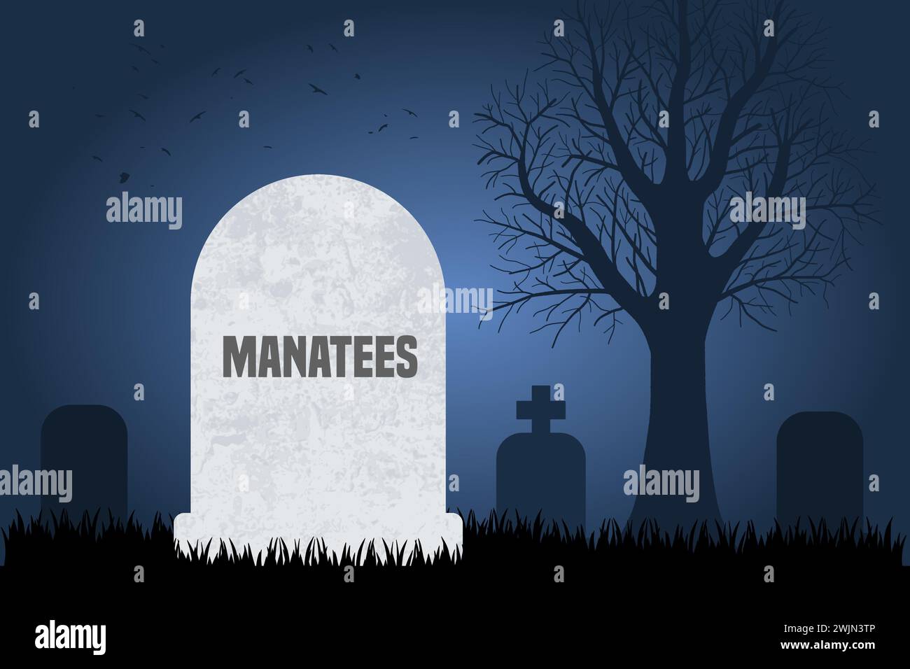 I lamantini sono morti. Concetto grave che simboleggia la distruzione ambientale e i problemi delle specie in via di estinzione. Illustrazione Vettoriale
