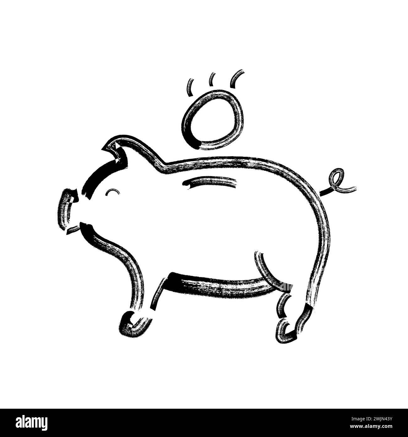 Un simpatico concetto di illustrazione per il salvadanaio. Schizzo dipinto a mano. Illustrazione del risparmio del salvadanaio isolato. Illustrazione Vettoriale