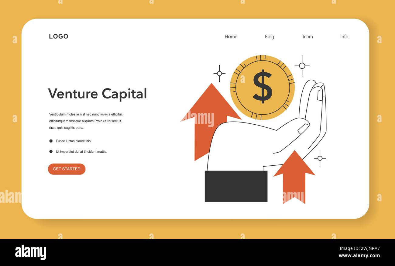 Concetto di crescita degli investimenti. Culla a mano una moneta che rappresenta il capitale di rischio, con frecce che indicano l'ascesa finanziaria e la fiducia degli investitori. Potenziare le startup. Illustrazione vettoriale piatta Illustrazione Vettoriale