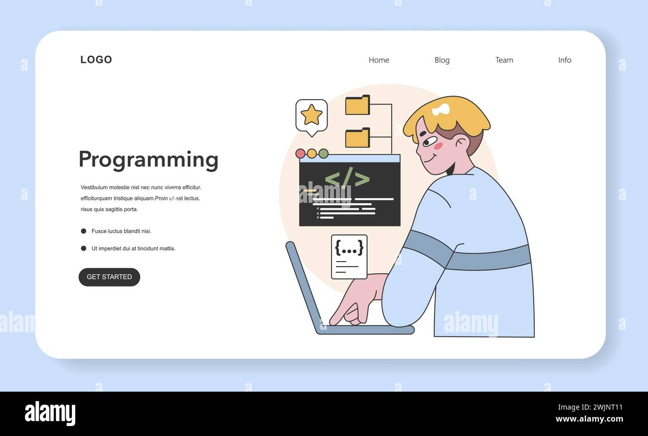 Concetti fondamentali di programmazione. Codifica mirata per sviluppatori su laptop con HTML e CSS. Linguaggi di programmazione e sviluppo software. Illustrazione vettoriale piatta Illustrazione Vettoriale
