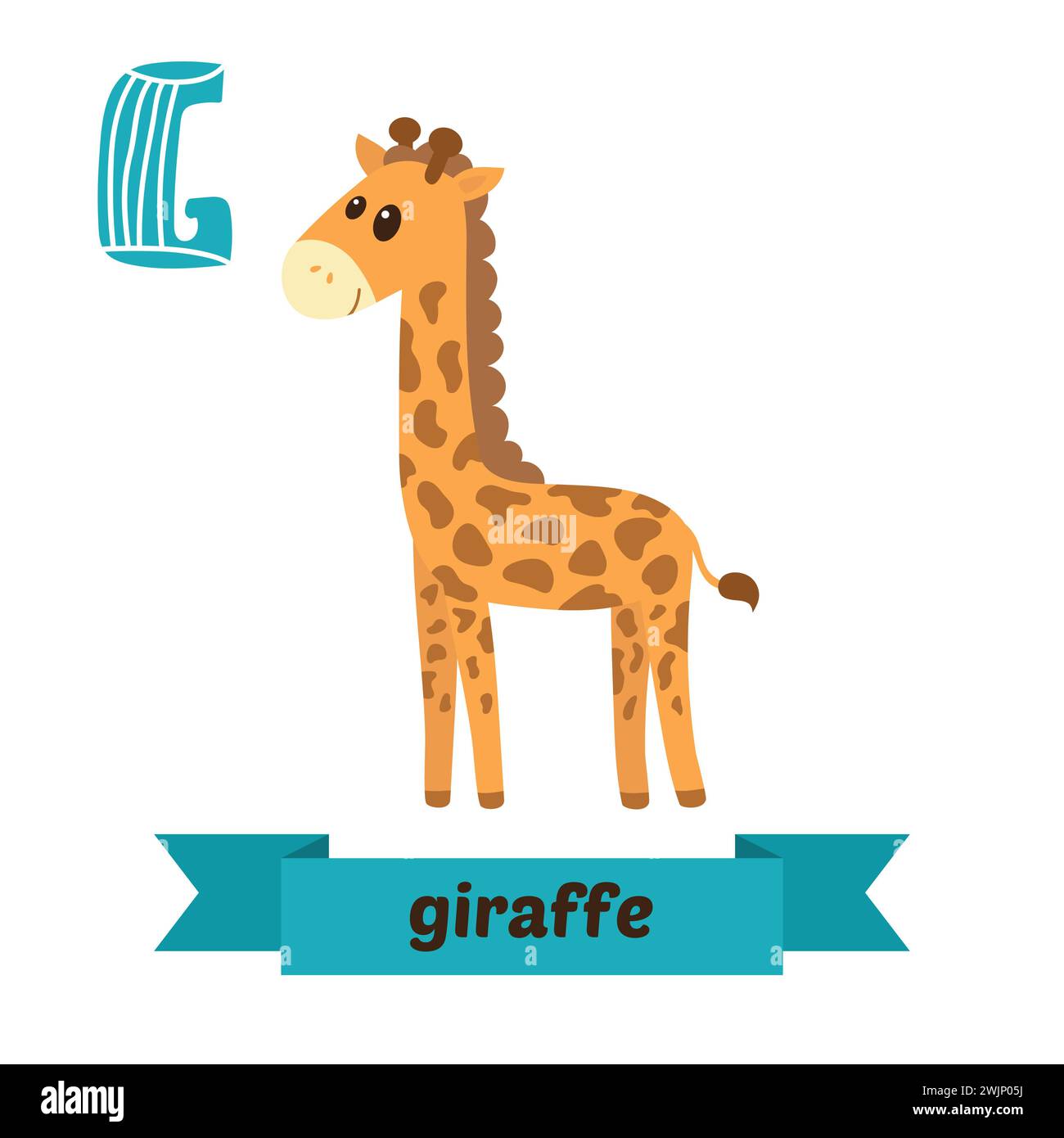 Giraffa. Lettera G. Carini alfabeto animale per bambini in vettore. Simpatici animali da cartone animato. Illustrazione vettoriale Illustrazione Vettoriale