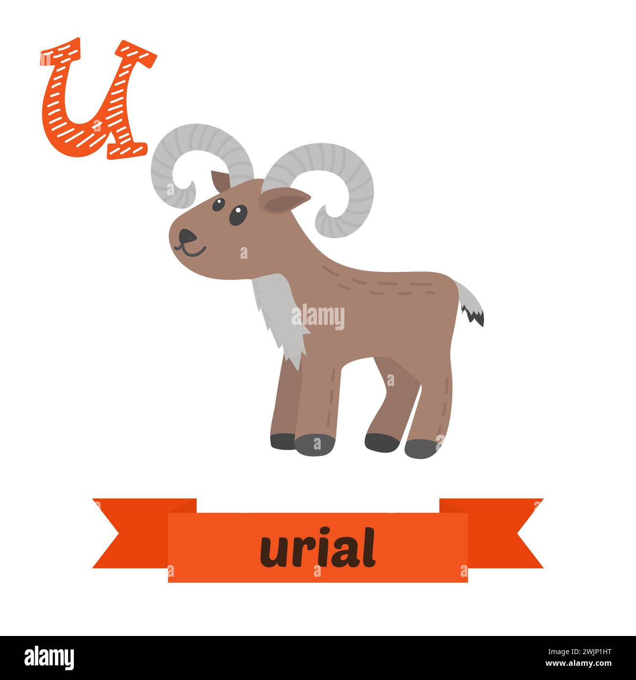 Urial. Lettera U. Carini alfabeto animale per bambini in vettore. Simpatici animali da cartone animato. Illustrazione vettoriale Illustrazione Vettoriale