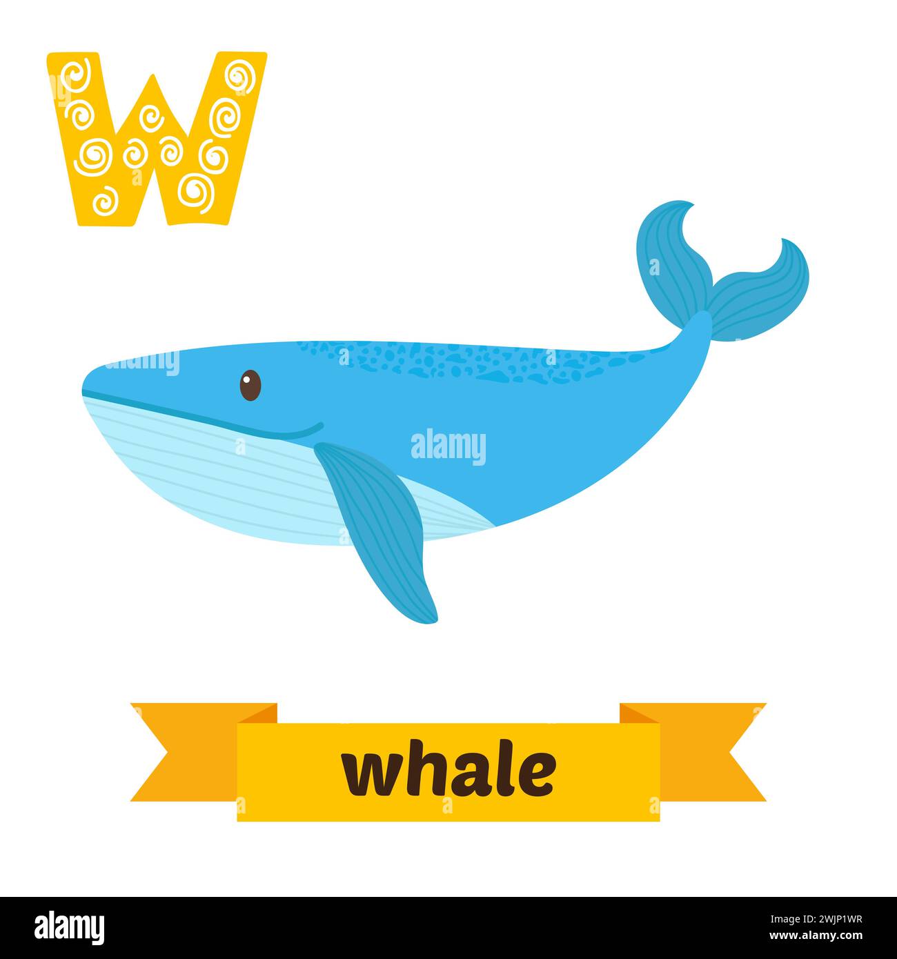Balena. Lettera W. Carini alfabeto animale per bambini in vettore. Simpatici animali da cartone animato. Illustrazione vettoriale Illustrazione Vettoriale