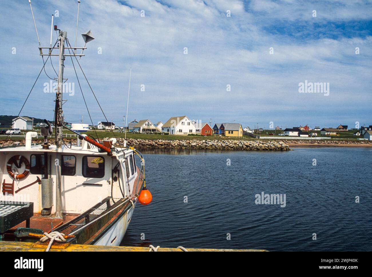 Isles d'Madeleine, Magdalen Islands, Quebec, Gulf pd Saint Lawrence, mostra il porto di pescatori di l'Etang do Nord Foto Stock