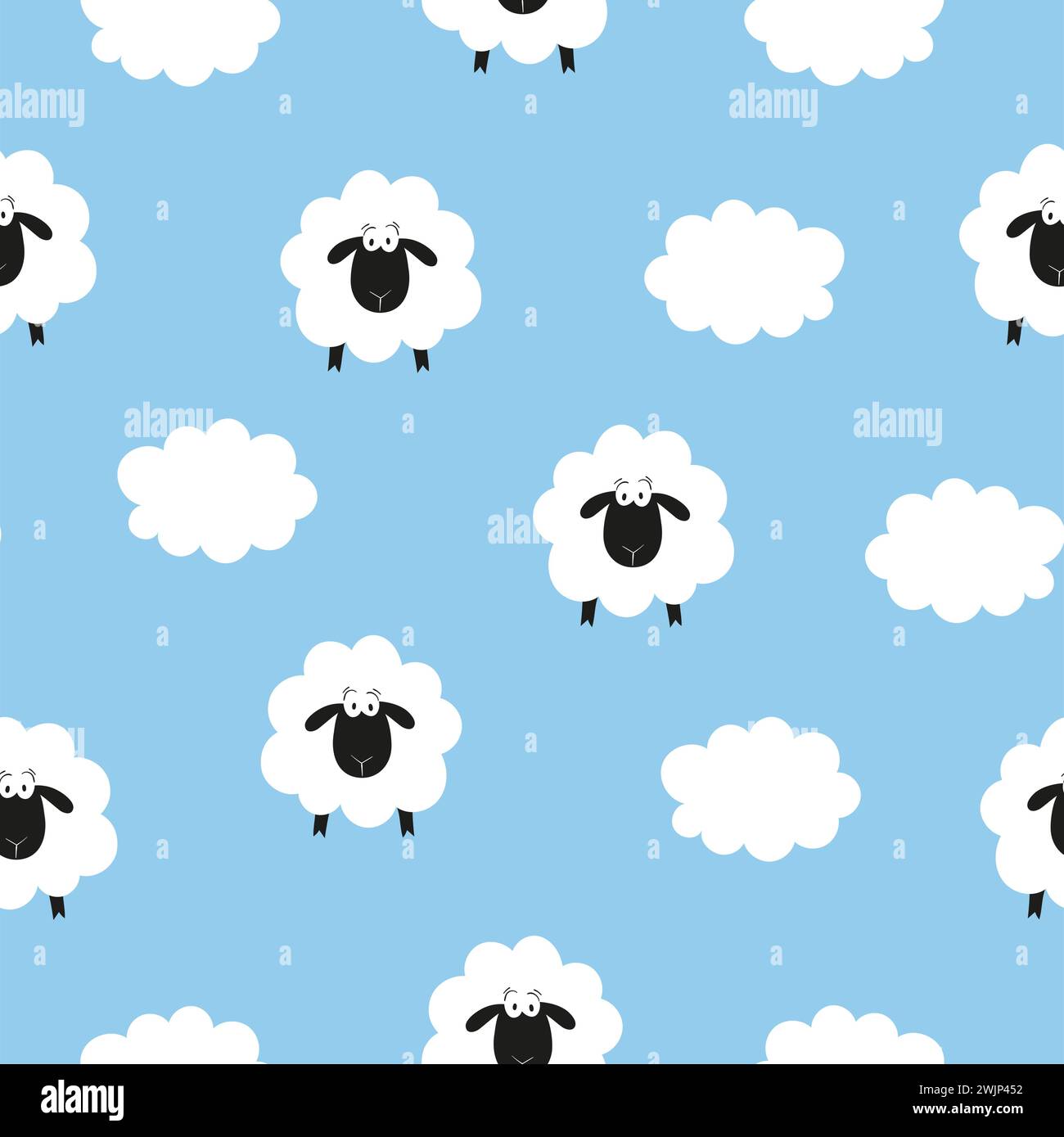 Graziose pecore e nuvole senza cuciture. Stampa per bambini, design per la nursery Illustrazione Vettoriale