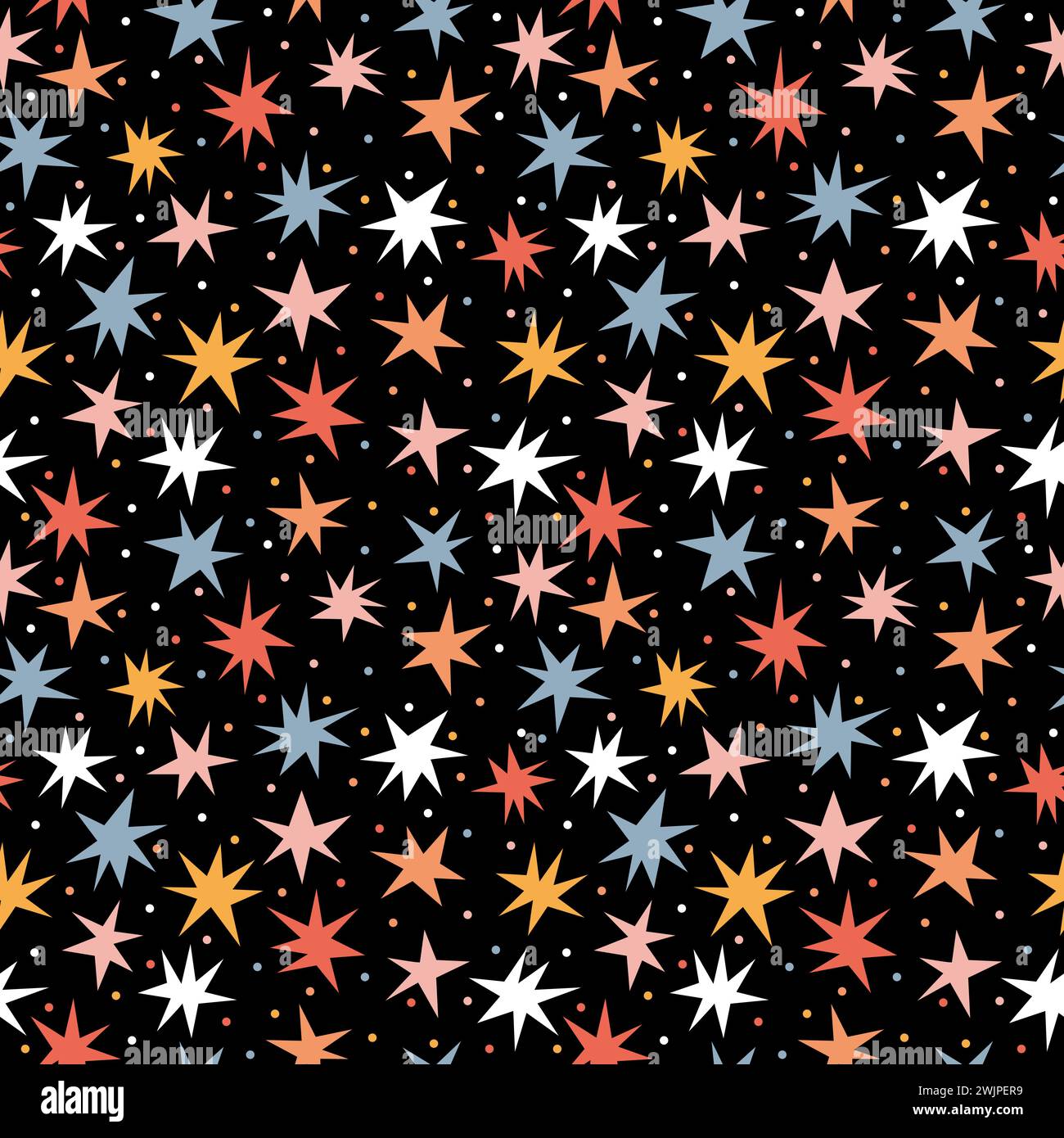 Motivo scandinavo senza cuciture con stelle disegnate a mano. Sfondo carino con stelle cadenti. Illustrazione vettoriale Illustrazione Vettoriale