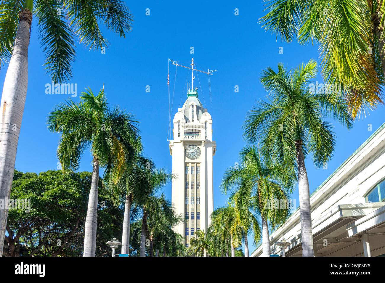 Aloha Tower, Aloha Tower Marketplace, Honolulu, Oahu, Hawaii, Stati Uniti d'America Foto Stock