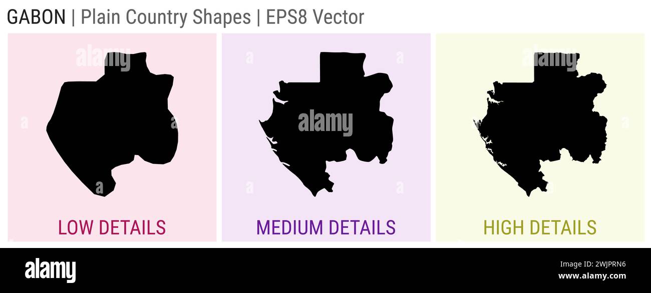 Gabon - forma semplice di campagna. Mappe dettagliate del Gabon basse, medie e alte. Illustrazione del vettore EPS8. Illustrazione Vettoriale