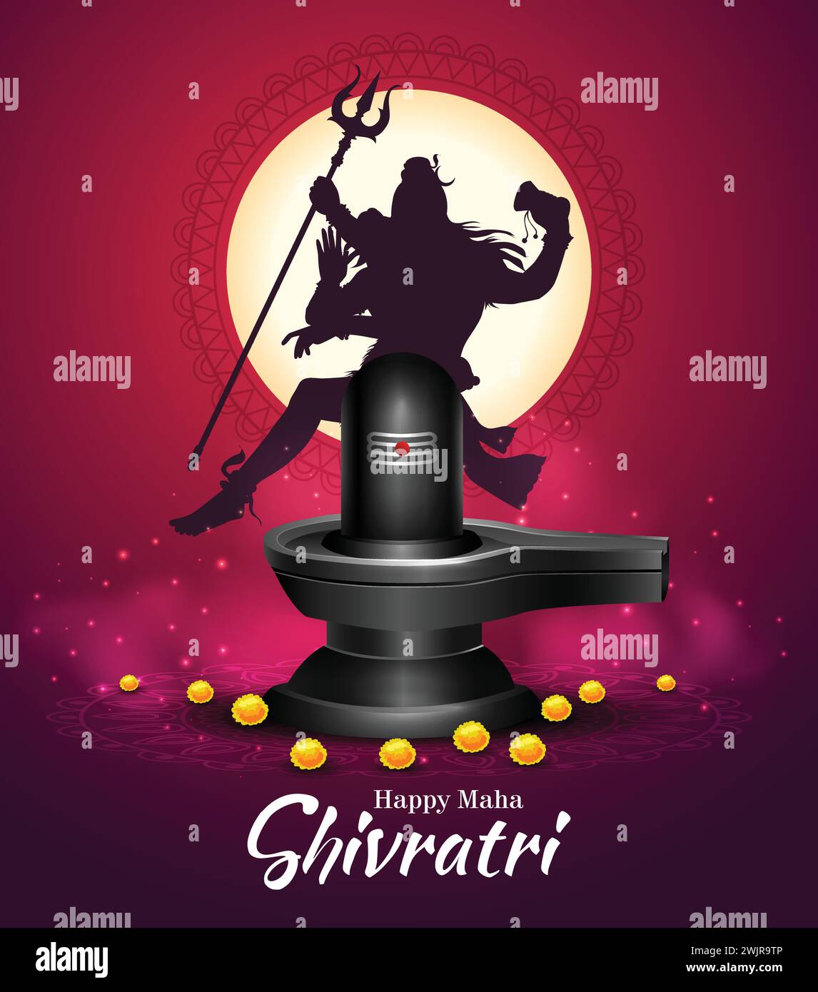 Felice maha Shivratri con shiv ling, un festival indù celebrato dalla notte del signore shiva, calligrafia inglese. disegno di illustrazione vettoriale astratto Illustrazione Vettoriale