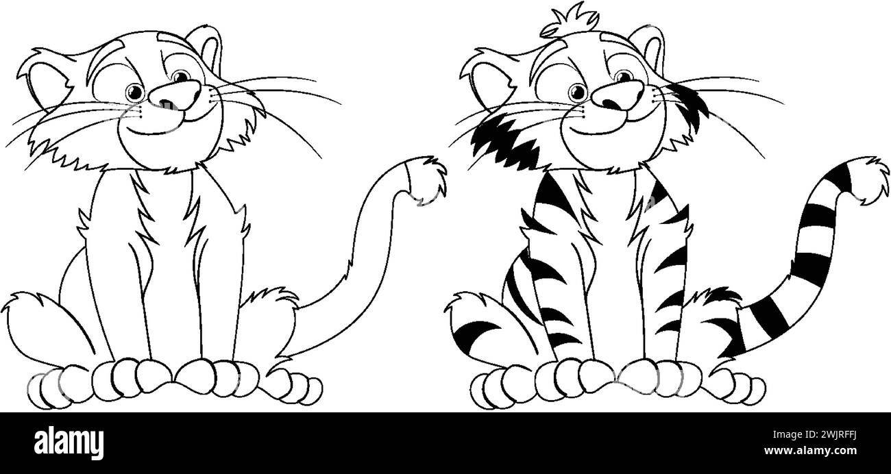 Due gatti dei cartoni animati con motivi a righe distinti Illustrazione Vettoriale