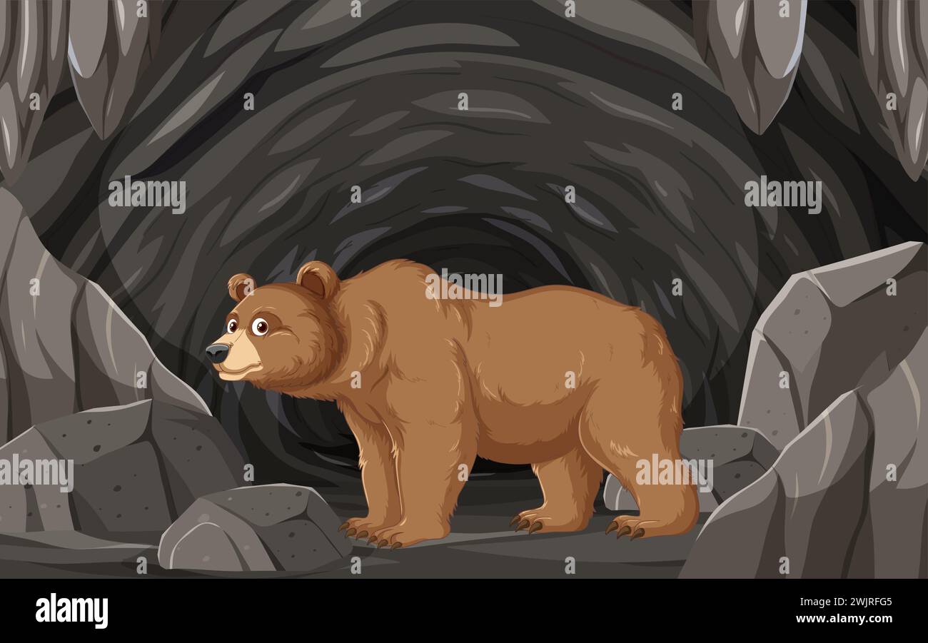 Illustrazione di un orso in una grotta buia Illustrazione Vettoriale