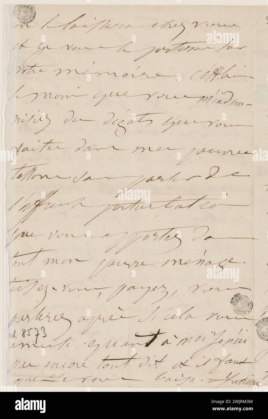 Juliette Drouet a Victor Hugo; giugno 28 sabato mattina ore 8 [1851]; casa Victor Hugo - lettera autografa di Parigi Foto Stock