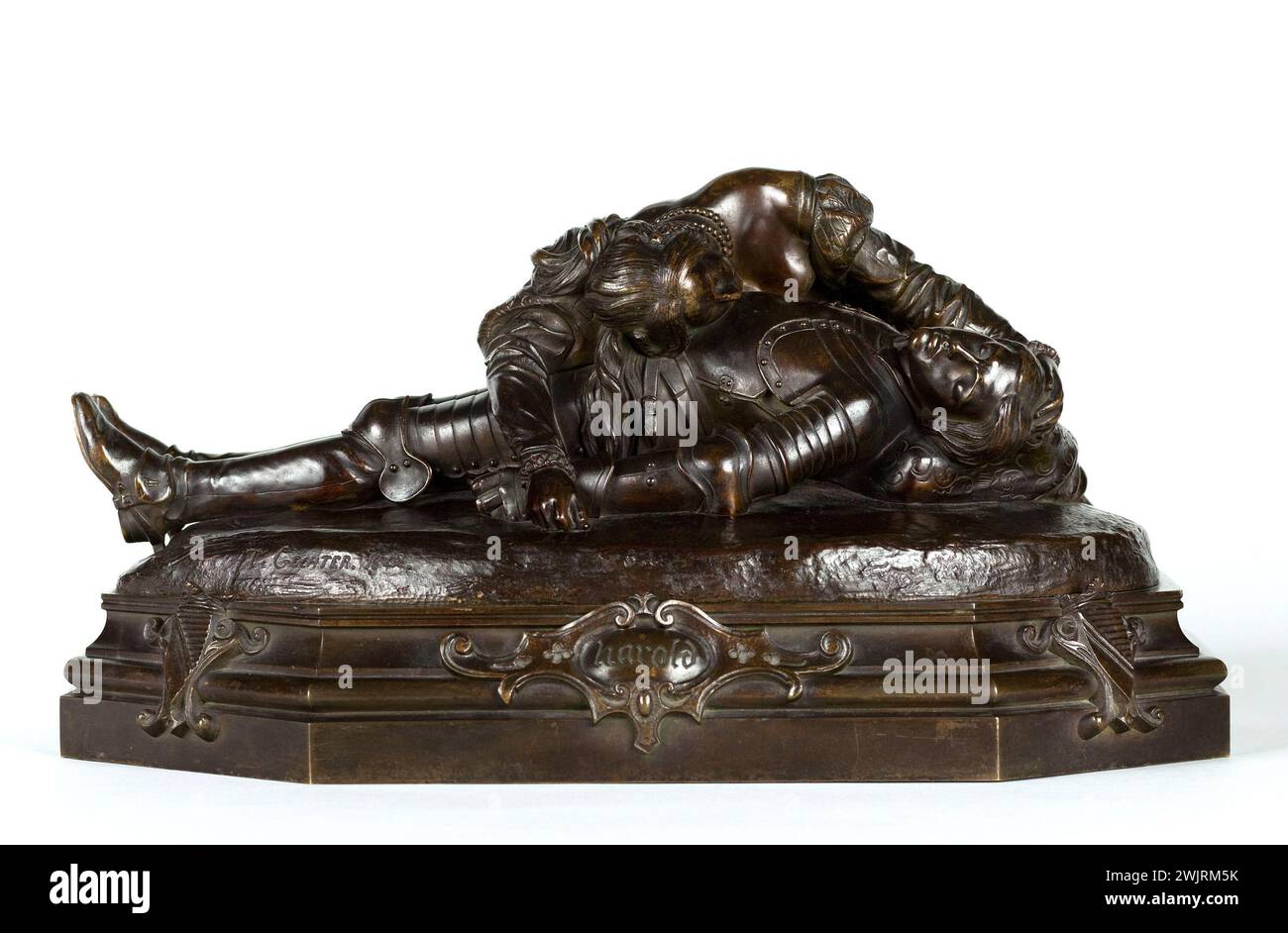 Théodore Gechter (1796-1844), scultore. "La morte di Harold". Bronzo. 1837. Parigi, Museo di vita romantica. 71130-28 armatura, bronzo, cadavere, donna, morte, re Inghilterra Foto Stock