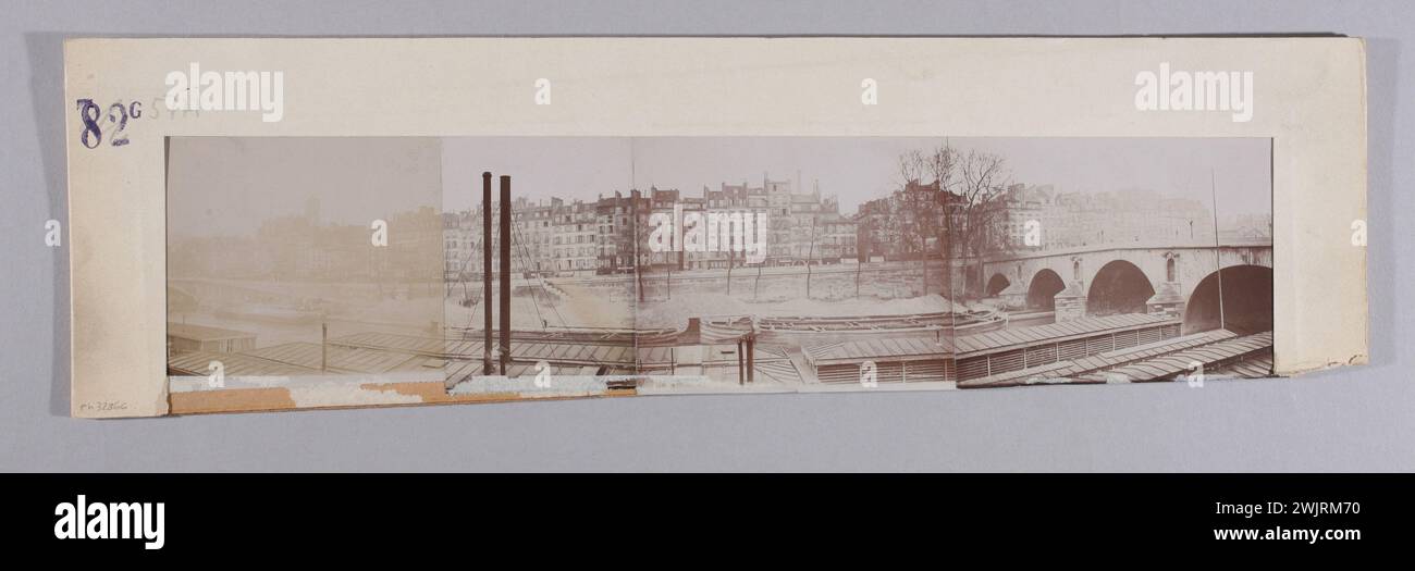 Anonimo, panorama del Quai de l'Hotel de Ville, Pont Marie, 4° arrondissement, Parigi. (Titolo fittizio). Estrazione di carta per albumina. Museo Carnavalet, storia di Parigi. Foto Stock