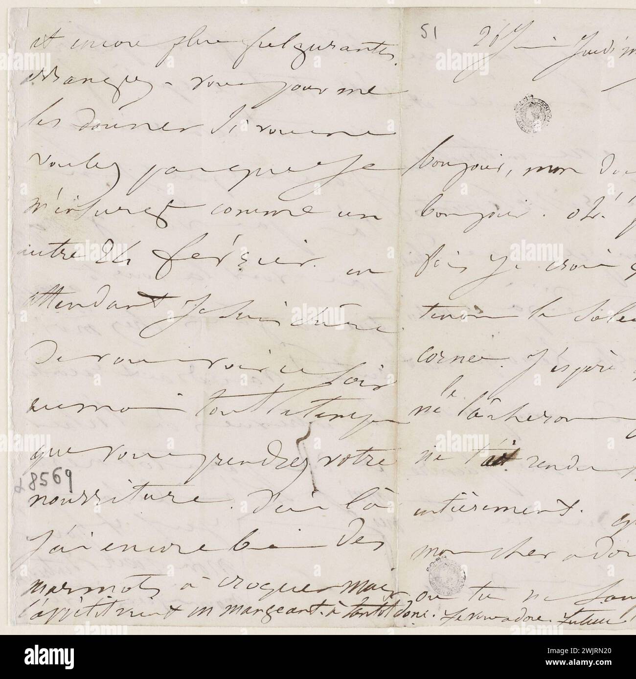 Juliette Drouet a Victor Hugo; 26 giugno mattina alle 7:51 [1851]; casa Victor Hugo - lettera autografa di Parigi Foto Stock