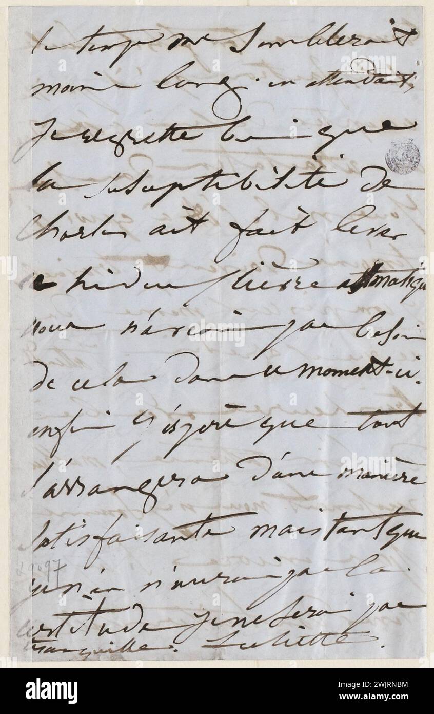 Juliette Drouet a Victor Hugo; 3 novembre domenica mattina ore 8 [1850]; casa Victor Hugo - lettera autografa di Parigi Foto Stock