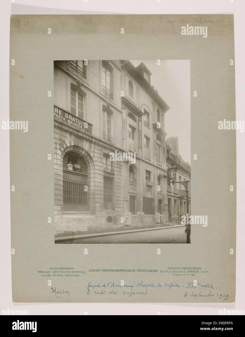 unione fotografica francese, Maison 8 rue des Orfèvres, 2° arrondissement, Parigi, 1909. Disegno con cloruro di gelatino-argento. Museo Carnavalet, storia di Parigi. Foto Stock