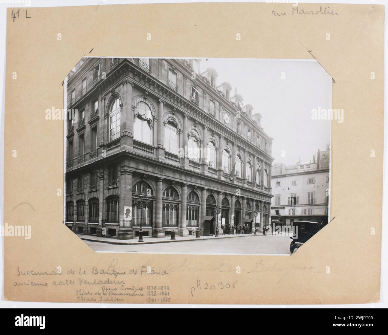 Lansiaux, Charles Joseph Antoine (n.1855-03-09-D.1939-04-06), rue Marsollier, Banque de France, 2nd Arrondissement, Parigi, 1916. regia Gelatino-bromuro. Museo Carnavalet, storia di Parigi. Rue Marsollier, Banque de France, 2° arrondissement, Parigi. Rue Marsollier e rue Dolayrac 10 agosto 16 Foto Stock