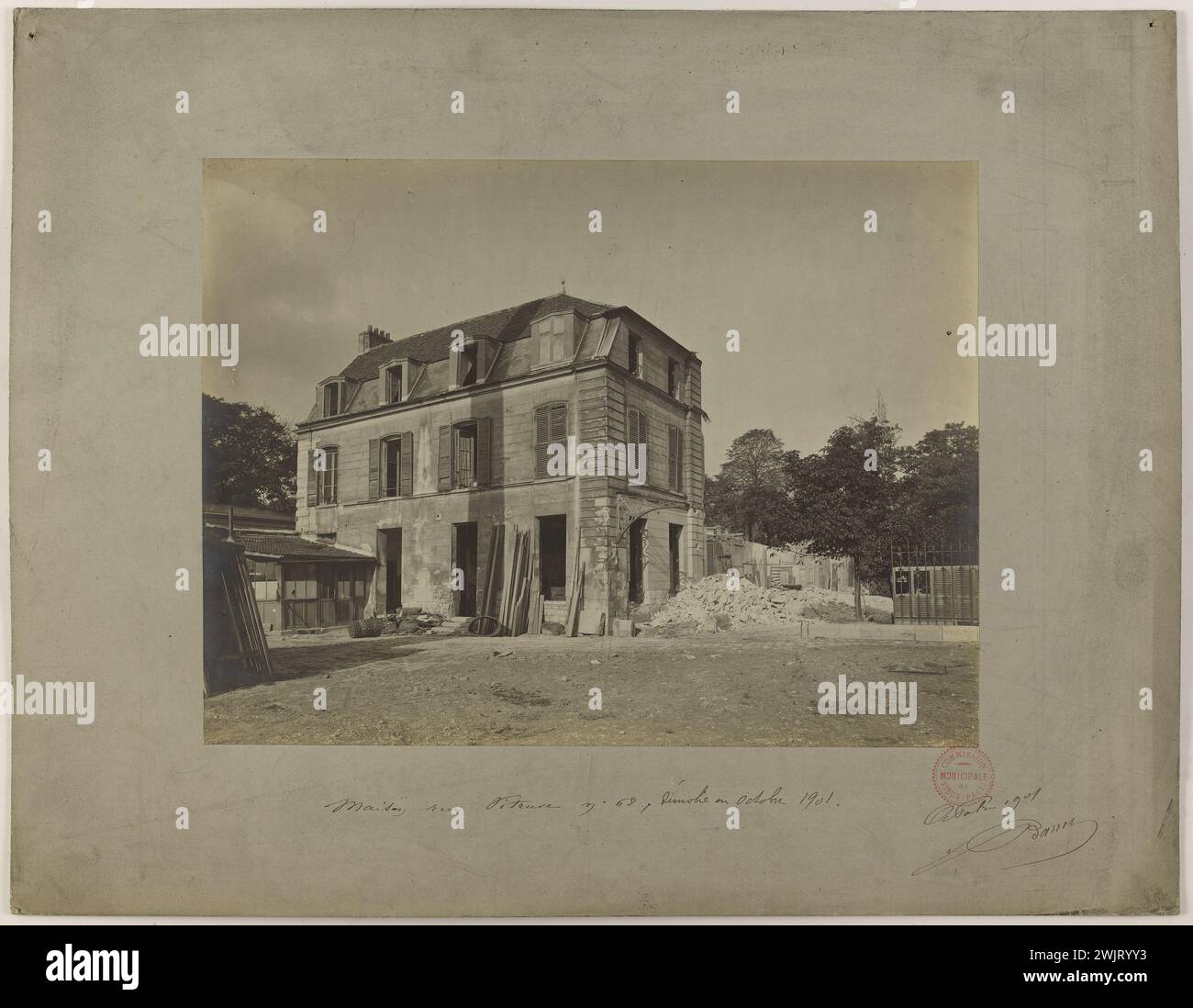 Demolizione di una casa 58 rue Vitruve, Parigi (XX arr.). Fotografia di Jean Barry. Estrazione di carta per albumina. Ottobre 1901. Parigi, museo Carnavalet. 123890-17 Foto Stock