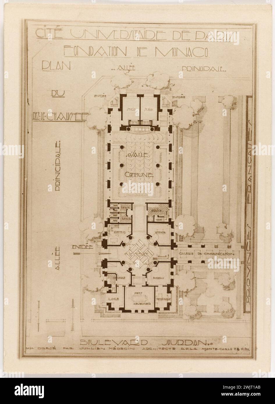 International House dedicata ai residenti della Cité Internationale Universitaire de Paris (14° arr.). Piano al piano terra della Fondazione Monaco. Fotografia anonima. Estrazione gelatino-argento-bromuro. Tra il 1925 e il 1937. Parigi, Museo Carnavalet. 144185-19 Foto Stock
