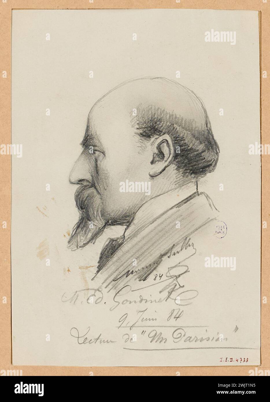 Mounet-Sully, Jean-Sully Mounet dit (n.1841-02-27-D.1916-03-01), ritratto di Edmond Gondinet durante la lettura di un parigino. (Titolo fedele), 1884-06-09. Museo Carnavalet, storia di Parigi. Foto Stock