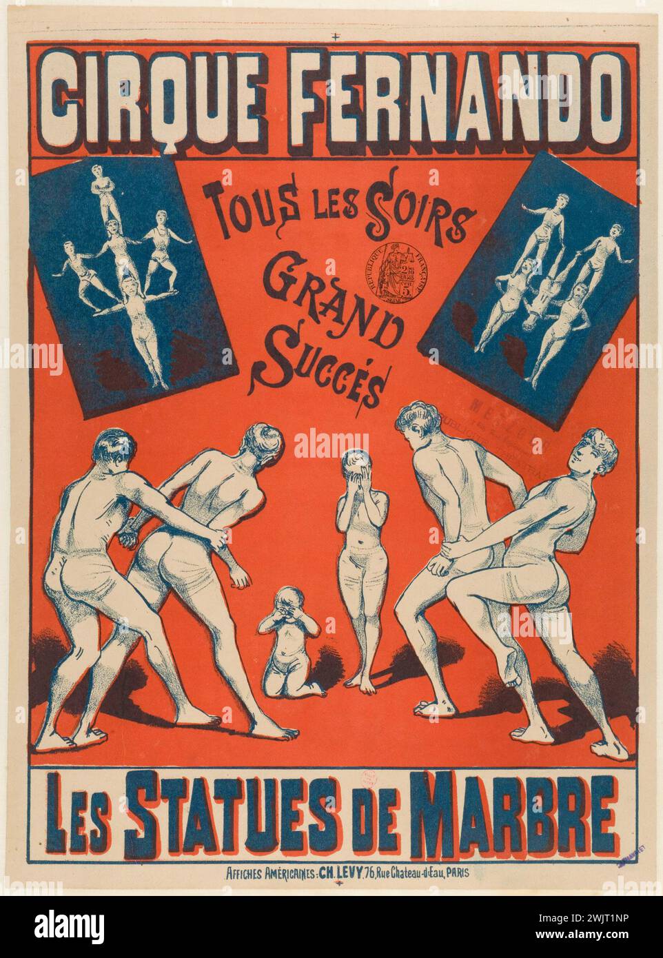 Cirque Fernando, statue di marmo '. Poster, litografia a colori. Parigi, museo Carnavalet. Acrobat, poster, circo Fernando, litografia a colori, programma, rue des Martyrs, mostra, 18 18 18 18 18 arrondissement Foto Stock