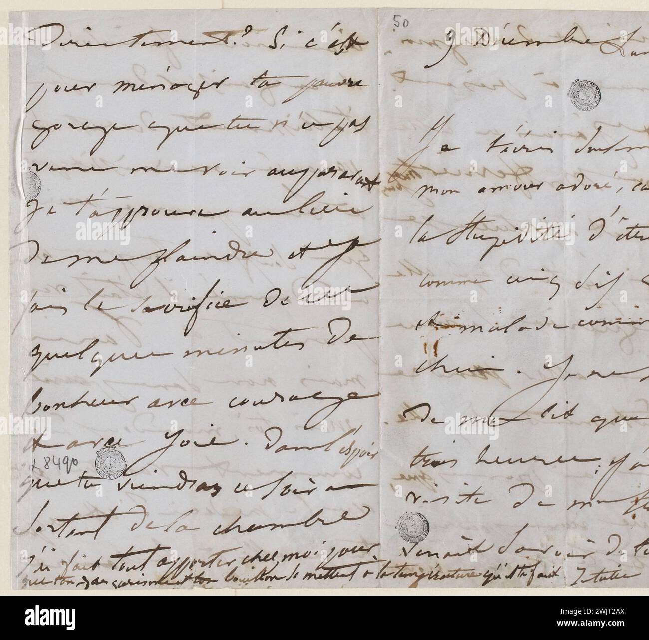 Juliette Drouet a Victor Hugo; 9 dicembre sabato sera alle 05:00 [1850]; casa Victor Hugo - lettera autografa di Parigi Foto Stock