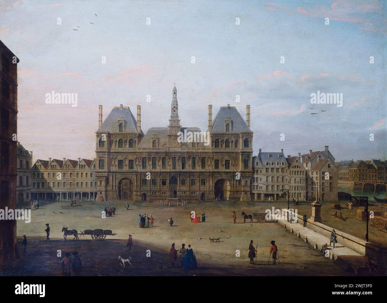 Il Municipio e Place de Grève, intorno al 1720. Parigi, Museo Carnavalet. 27108-13 Arrondissement IV, Hotel de Ville de Paris, 4° 4° 4°, Place de Greve Foto Stock