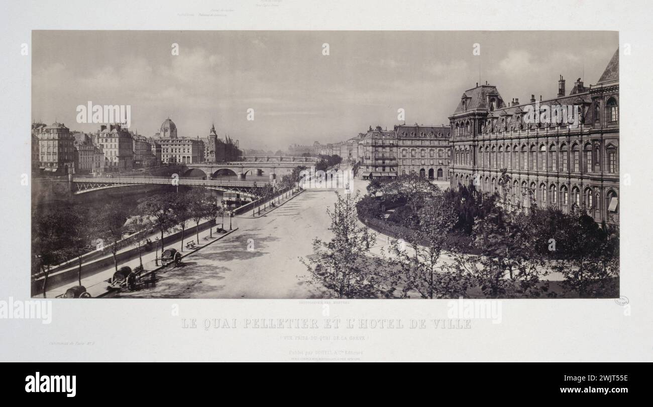 Vincent Fréderic de Martens (1806-1885). "Il Quai Pelletier e il Municipio, visti dallo sciopero del Quai de la Strike". Fotografia. Parigi, museo Carnavalet. 24926-14 Arrondissement IV, de la Greve, Hotel de Ville de Paris, 4° 4° 4°, municipio, quai pelletier, ponte Foto Stock