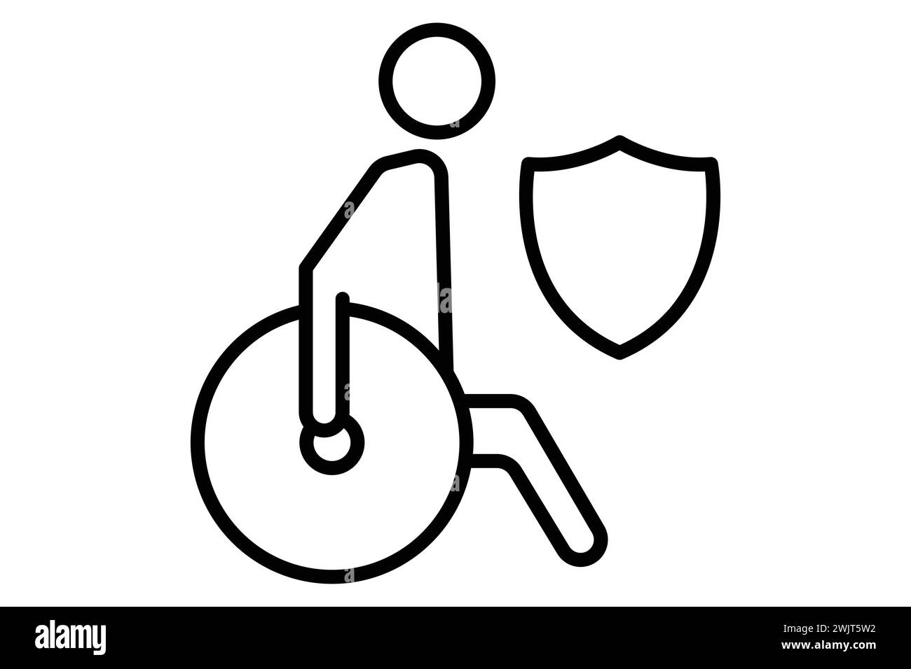 icona assicurazione invalidità. icona sedia a rotelle con scudo. icona relativa alla disabilità. stile icona linea. illustrazione dell'elemento Illustrazione Vettoriale