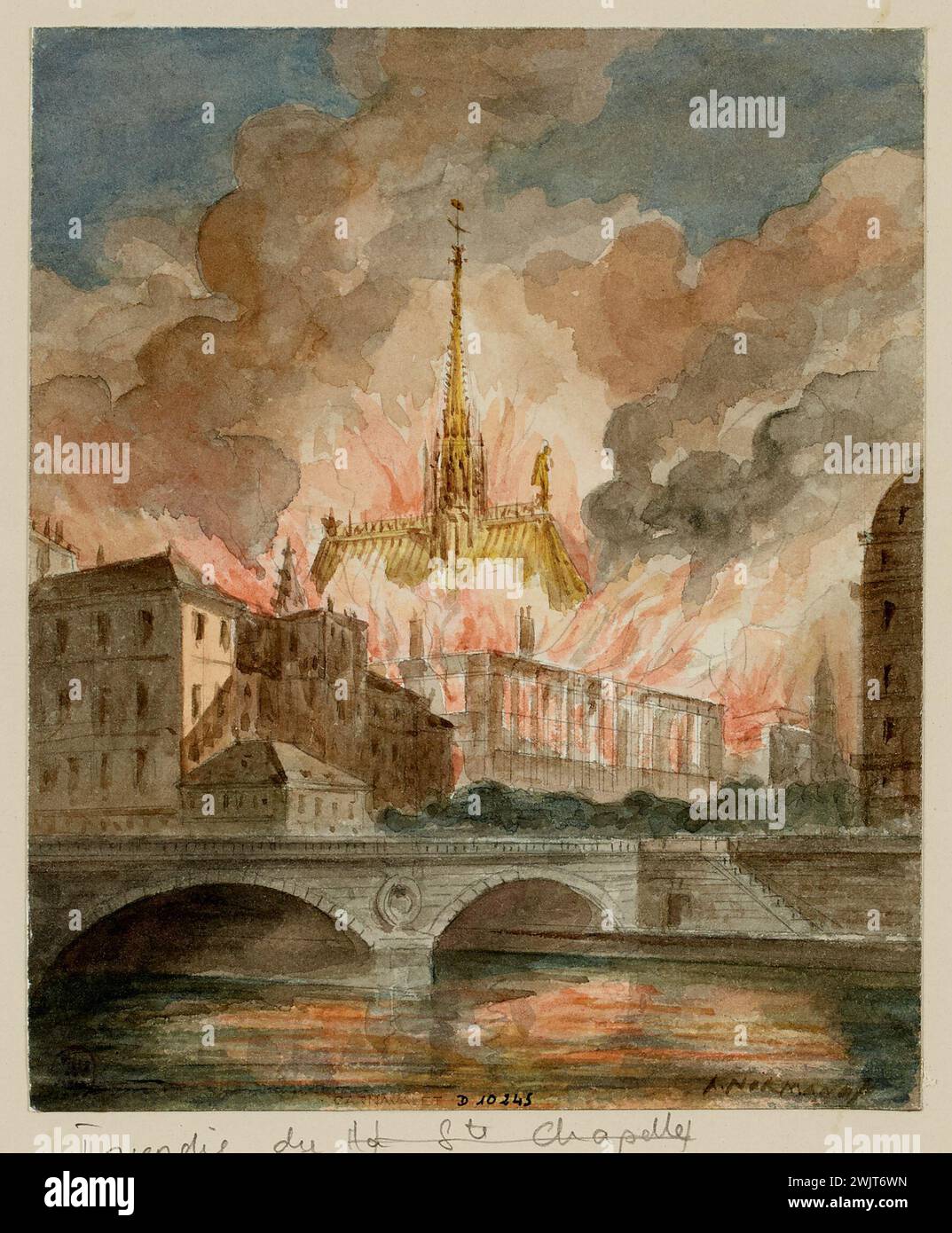Normand, Alfred Nicolas (n.1822-06-01-D.1909-03-09), incendio nella Sainte-Chapelle. (Titolo fedele), 1871. Museo Carnavalet, Histoire de Paris. Foto Stock