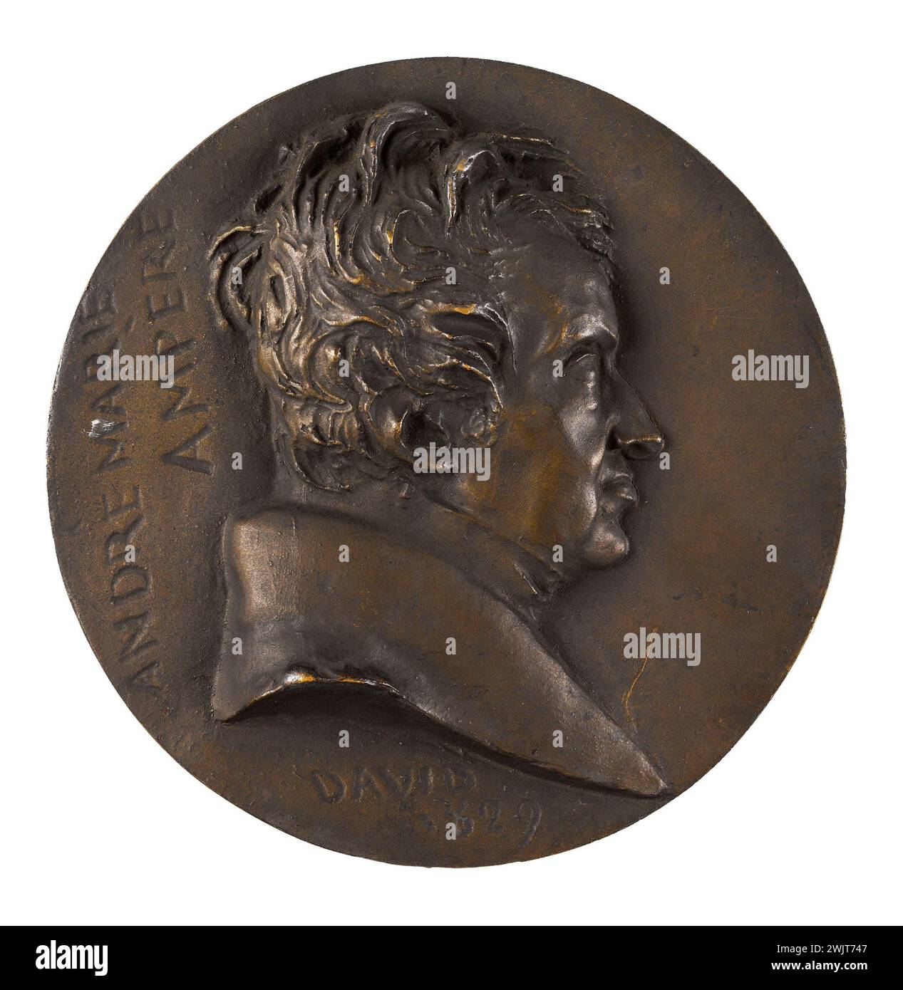 David d'Angers (1788-1856). Ritratto di André-Marie Ampère (1775-1836), filosofo, matematico e fisico. Bronzo, ghisa sabbiosa. 1829 Parigi, museo Carnavalet. 58287-10 Bronzo, ghisa di sabbia, matematico, filosofo francese, fisico, profilo, ritratto Foto Stock