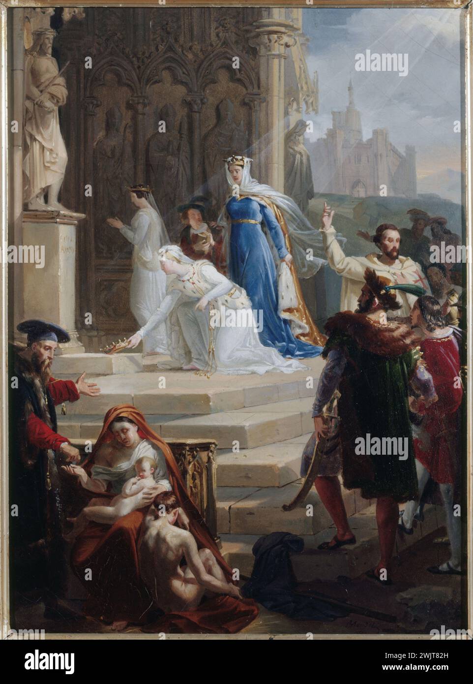 Henry Joseph Blondel (1781-1853). "Sainte Elisabeth, regina d'Ungheria che deposita la sua corona ai piedi dell'immagine di Gesù Cristo". Schizzo per la chiesa di Sainte-Elisabeth, 1824. Olio su tela. Museo delle Belle Arti della città di Parigi, Petit Palais. 35765-19 Corona, Depot, Depot, Chiesa di Sainte-Elisabeth, Sketch, Cristo, carattere biblico, carattere biblico, piede, regina ungherese, santo, olio su tela Foto Stock