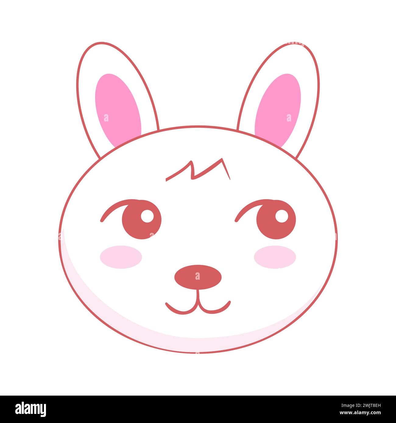 Vector cute Kawai conigli lepri. Piccola simpatica Bunny Heads. Volti di coniglio pasquale. Illustrazione vettoriale degli animali cartoni animati. Poster doccia per bambini. Cartone animato Illustrazione Vettoriale