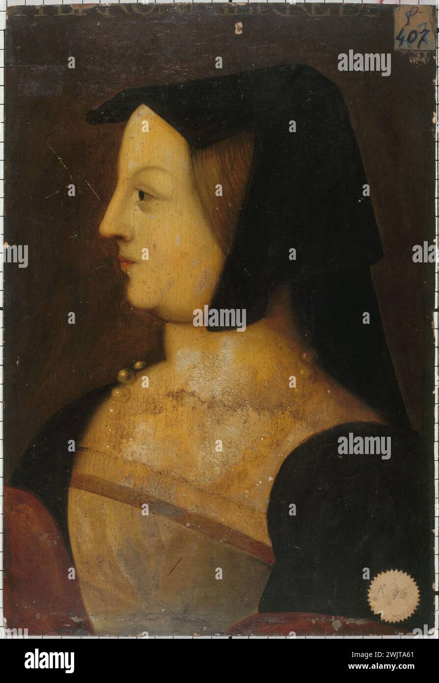 Ritratto di una donna, dit de la Belle Ferronnière (una delle amanti di Francesco Ier) ', 1539. Anonimo. Olio di legno. Parigi, museo Carnavalet. 37949-1 bella ferronniera, gioielli, copricapo, collana di perle, scuola francese, donna, profilo, ritratto, re Francia, rinascimento, maestro Foto Stock