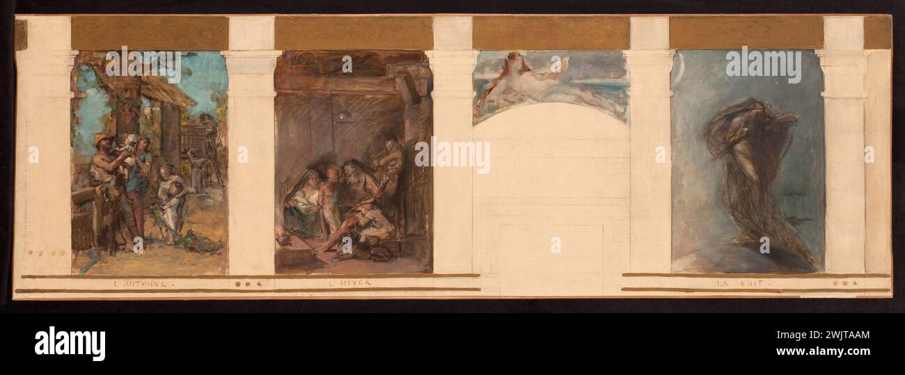 Léon Comerre (1850-1916). Autunno, inverno, notte. Disegno per il municipio della quarta arr. Da Parigi. Olio su tela. 1884. Museo di Belle Arti della città di Parigi, Petit Palais. 79760-16 autunno, schizzo, inverno, 4° 4° 4° arrondissement, municipio, notte, olio su tela Foto Stock