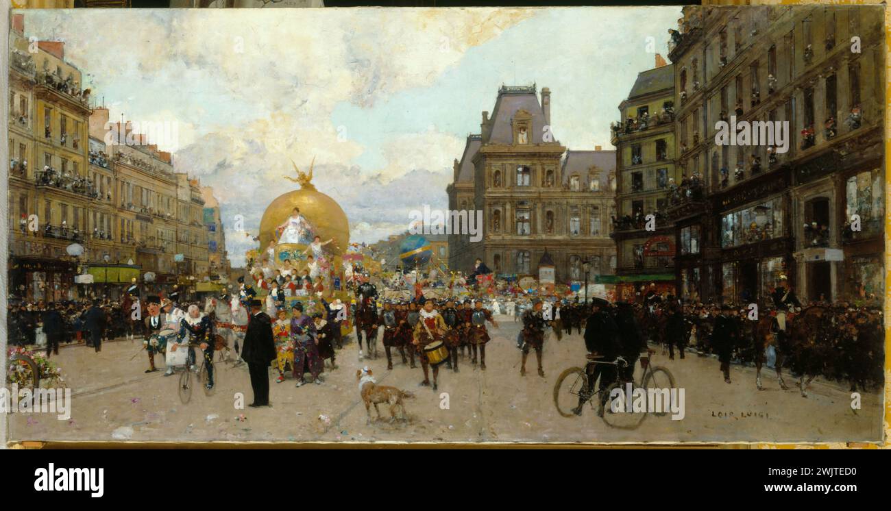Luigi Loir (1845-1916). Mi-Carmet a Parigi. Olio su tela. Parigi, museo Carnavalet. ARRONDISSEMENT IVEME IV 4TH 4, CAREME, CARNAVAL, CORTEGGIAMENTO, DEFILE, HOTEL DE VILLE DE PARIS, olio su tela Foto Stock