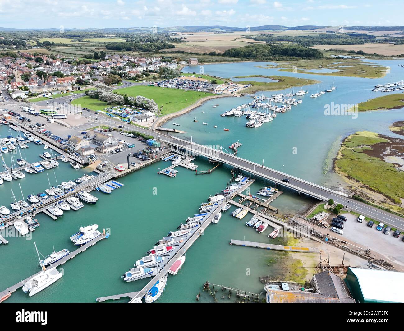 Drone Yarmouth Isle of Wight Marina, aereo Foto Stock