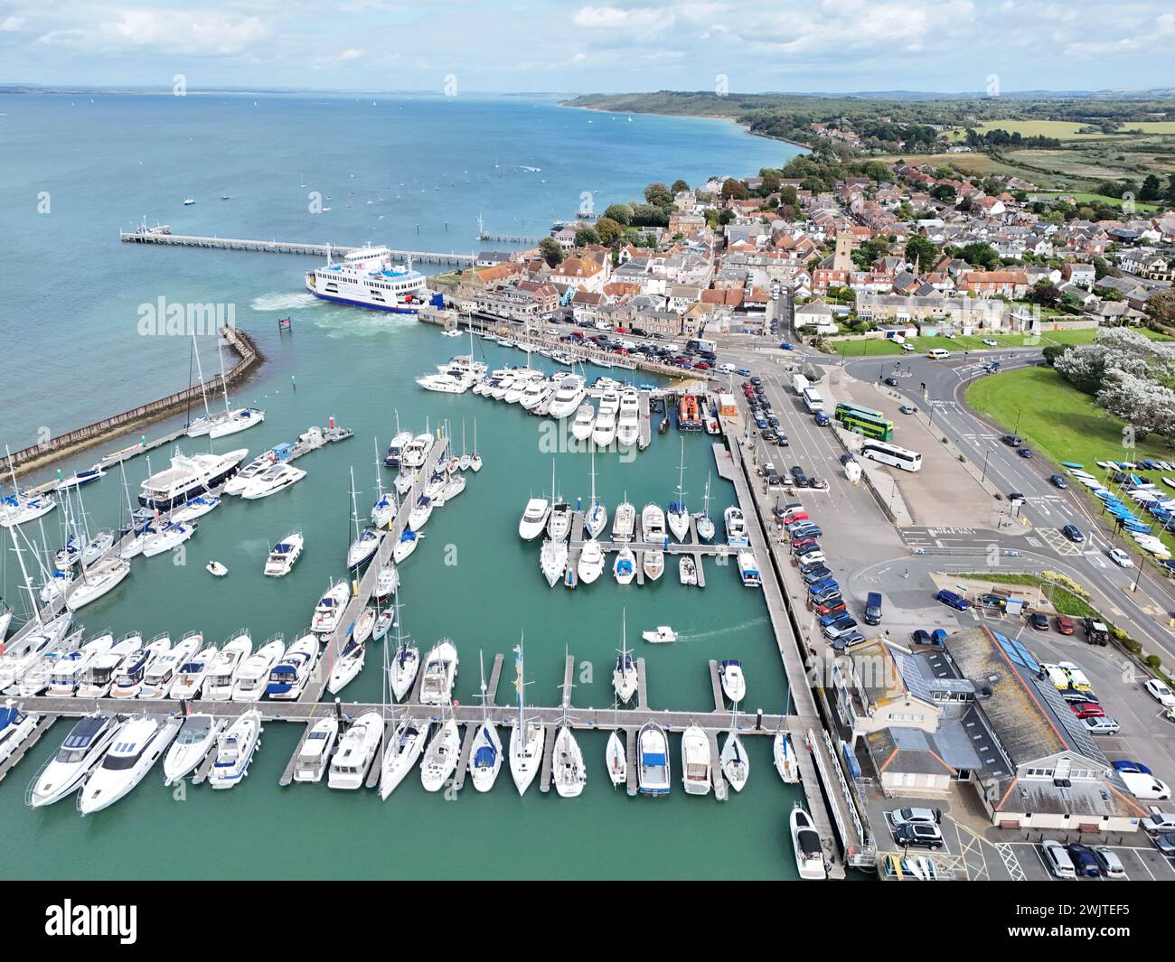 Drone Yarmouth Isle of Wight Marina, aereo Foto Stock