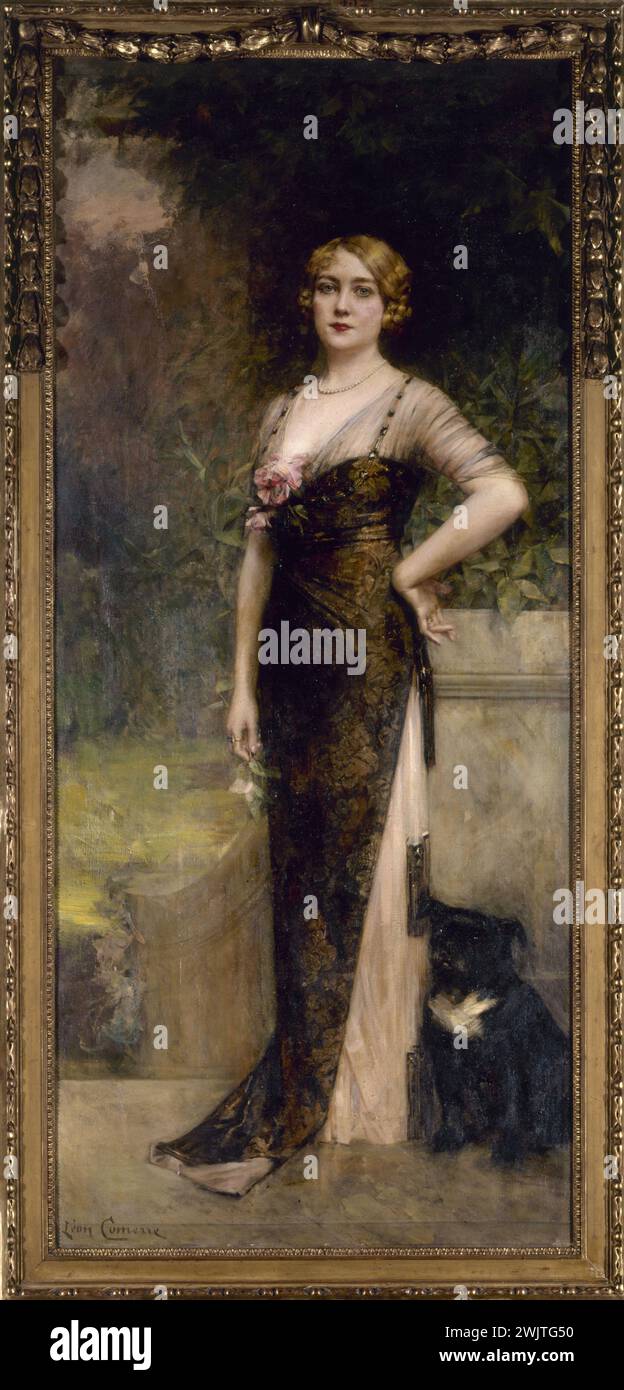 Léon Comerre (1850-1916). Madame Jean MAILLARD-NORBERT. Museo delle Belle Arti della città di Parigi, Petit Palais. 50101-8 elegante, donna, cane Foto Stock
