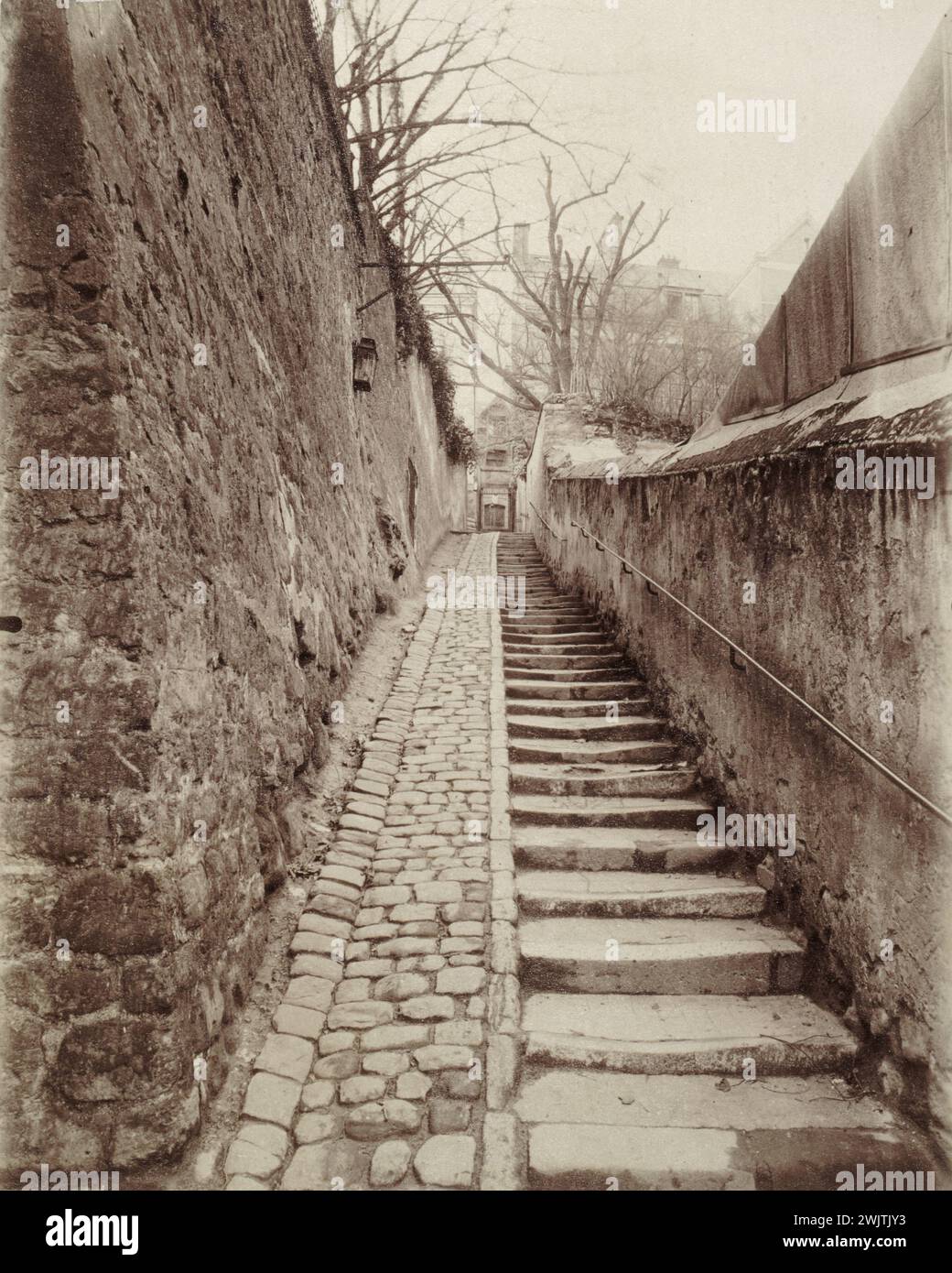 Passage des Eaux, 9 rue Raynouard in Passy ', Parigi (16° arr.), marzo 1901. Fotografia di Eugène Atget (1857-1927). Parigi, Musée Carnavalet. 24882-16 9 rue Raynouard, scala, Waters, passy, muro Foto Stock
