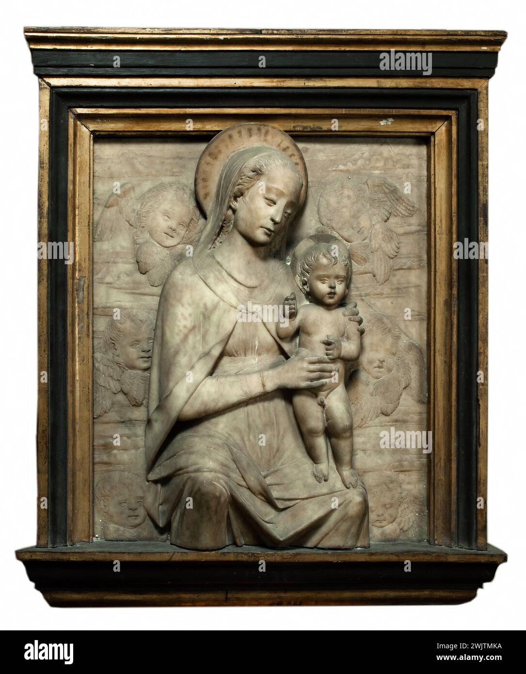 Anonimo. "La Vergine e il bambino Gesù". Pietra, marmo, legno. quarto quarto del xv secolo. Museo delle Belle Arti della città di Parigi, Petit Palais. 71433-17 Angelo, cattolico, Chretian Chretian, bambino, marmo, madre, pietra, legno Foto Stock