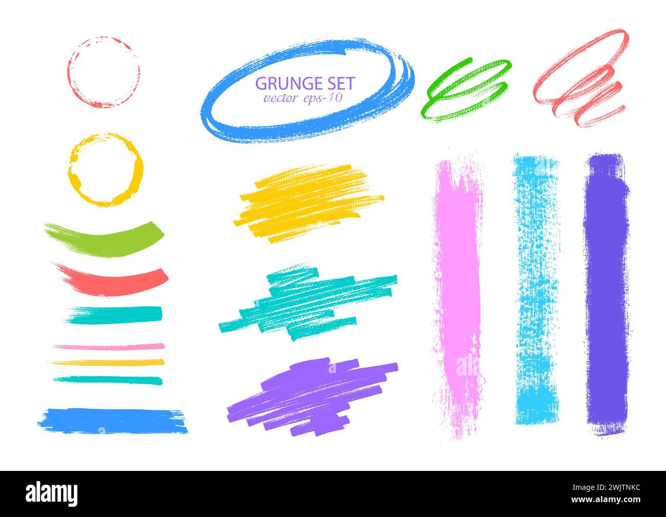Evidenziatore e tratti di penne in feltro .vettoriale tratti pennello multicolore.etichette testurizzate, banner lunghi.elementi di design. Illustrazione Vettoriale