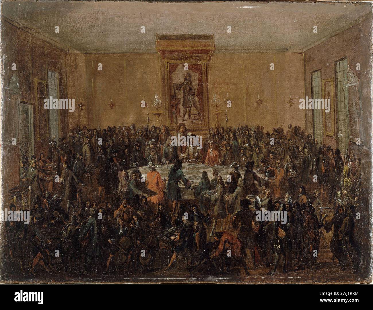 Pasto offerto a Luigi XIV dal comune di Parigi, presso il Municipio, 30 gennaio 1687. Anonimo. Olio su tela. Parigi, museo Carnavalet. 27024-13 Arrondissement IVEME IV 4th 4, Assembly, Hotel de Ville de Paris, comune parigino, offerto, ricevimento, pasto, re francese Foto Stock