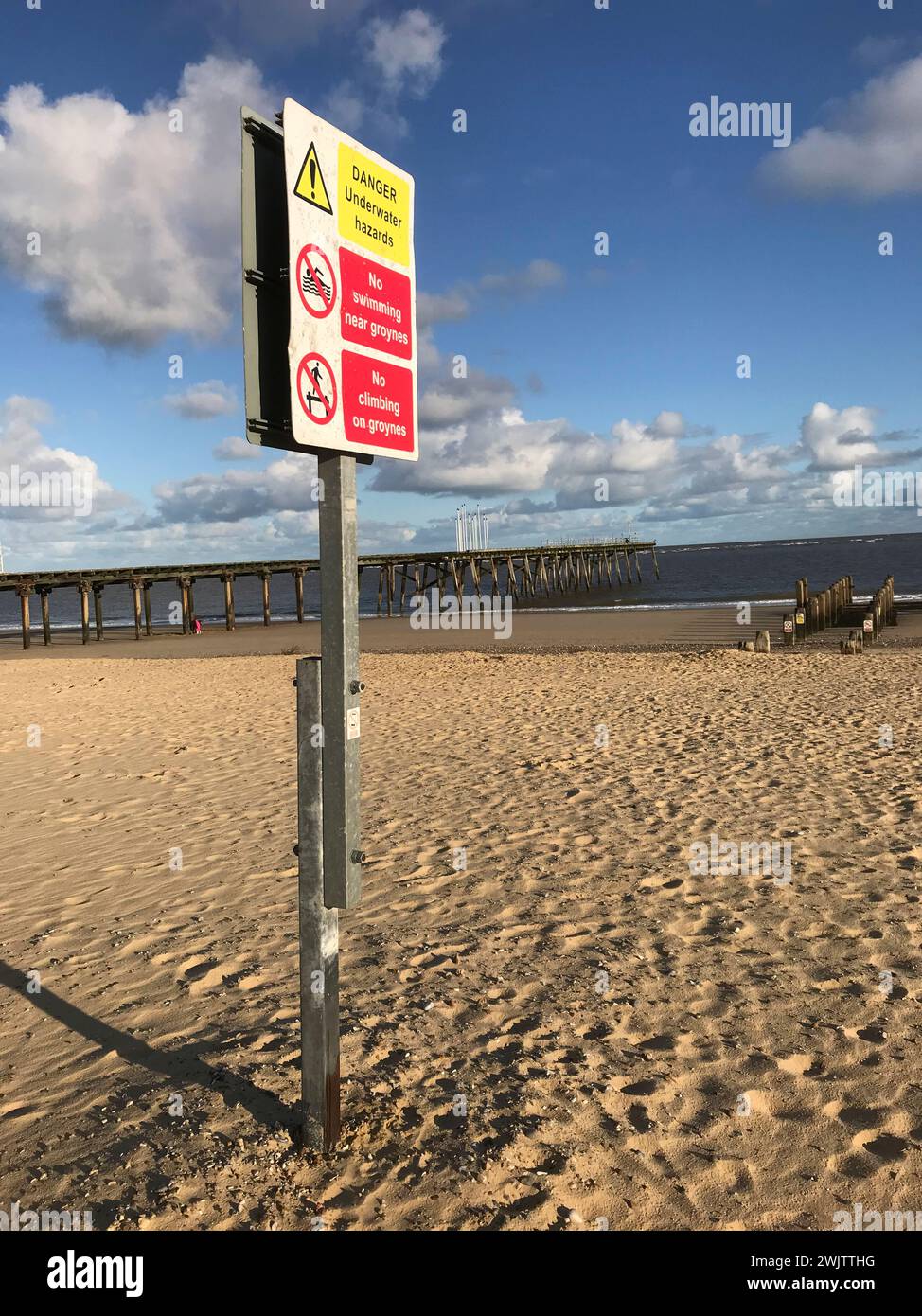 avvertenza per nuotare, insegna gorleston, norfolk, inghilterra Foto Stock